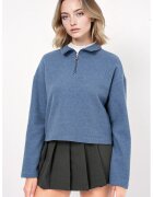 Big Dart Pulover dama HiCCUP Relaxed Fit Crop - guler cu fermoar - bleumarin - bumbac si poliester