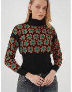 Big Dart Pulover scurt - BigDart - guler inalt - model floral - tricot - Dovleac Portocaliu -