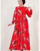 Big Dart Rochie Maxi BigDart - model floral - textil - Rosu - Rosu