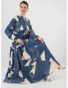 Big Dart Rochie maxi cu maneci lungi dama - HiCCUP - viscoza - cu imprimeu - bej/albastru indigo
