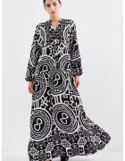 Big Dart Rochie maxi dama - viscoza - HiCCUP - decolteu in V - alb/negru