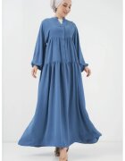 Big Dart Rochie maxi - HiCCUP - decolteu in V - inchidere cu nasturi - albastru textil - Albastru