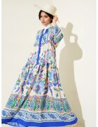 Big Dart Rochie maxi - HiCCUP - imprimeu - decolteu in V - bleumarin - textil - Albastru inchis