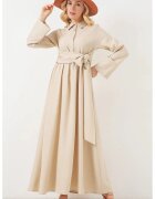 Big Dart Rochie Maxi maneca lunga - bej - textil