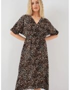 Big Dart Rochie midi dama - HiCCUP cu decolteu in V si snur - viscoza - multicolor