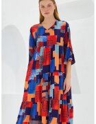 Big Dart Rochie midi dama - HiCCUP - decolteu in V - viscoza - multicolor