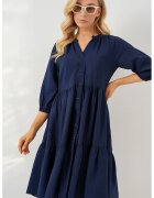 Big Dart Rochie midi dama HiCCUP - maneci trei sferturi - viscoza/nylon - bleumarin