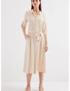 Big Dart Rochie midi dama HiCCUP - poliester/lycra - cu guler camasa si cordon - bej