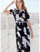 Big Dart Rochie midi dama HiCCUP - viscoza - imprimeu floral - alb/negru