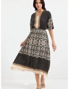 Big Dart Rochie midi - HiCCUP - decolteu in V - imprimeu - negru - viscoza