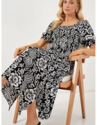 Big Dart Rochie midi - HiCCUP - imprimeu floral - guler patrat - crapatura - negru - viscoza
