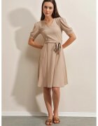 Big Dart Rochie midi - HiCCUP - tricotata - decolteu in V - funda - bej - jerseu