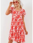 Big Dart Rochie mini cu volane - decolteu in V - rosie - textil