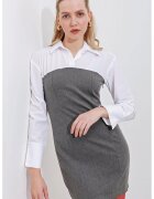 Big Dart Rochie mini HiCCUP color block cu guler camasa si funda - gri - bumbac si poliester