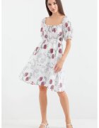 Big Dart Rochie mini - HiCCUP - imprimeu floral - guler patrat - bej - poliester-bumbac
