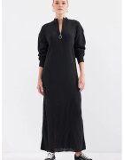 Big Dart Rochie tricotata texturata - guler inalt - fermoar - neagra - tricot - Negru -