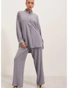 Big Dart Set camasa texturata cu maneca lunga si pantaloni largi HiCCUP - gri - poliester-lycra