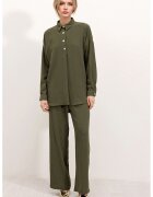 Big Dart Set de doua piese - HiCCUP - camasa texturata cu maneca lunga si pantaloni largi - kaki - textil -