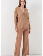 Big Dart Set tricotat - cardigan cu decolteu in V - pantaloni largi - maro camel - tricot -