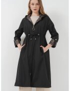 Big Dart Trench lung cu gluga - HiCCUP - poliester - cu snur in talie - negru