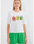 Big Dart Tricou dama HiCCUP cu imprimeu alb - Alb