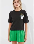 Big Dart Tricou dama HiCCUP - guler rotund - imprimeu brodat - negru - poliester-lycra