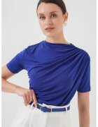 Big Dart Tricou dama HiCCUP - tricot/elastan - decolteu rotund - detalii cu volane - albastru cobalt -
