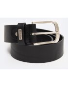 Big Star Curea barbati neagra - din piele naturala - cu catarama argintie - 906 M - Negru