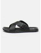 Big Star Papuci de piele cu bretele incrucisate - Negru