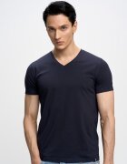 Big Star Tricou simplu cu guler în V - Bleumarin