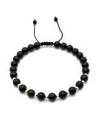 BIJUTERIA NEAGRA Bratara cu 10 bile din Argint 925 si pietre naturale Onix de 6mm - snur reglabil - barbat