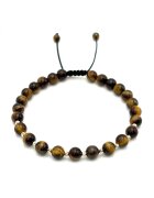BIJUTERIA NEAGRA Bratara cu 10 bile din AUR 14K si pietre naturale Ochi de Tigru de 6mm - snur reglabil - barbat