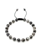 BIJUTERIA NEAGRA Bratara cu 19 bile din Argint 925 si pietre naturale Labradorit de 6mm - snur reglabil - barbat