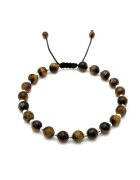 BIJUTERIA NEAGRA Bratara cu 20 bile din Argint 925 si pietre naturale Ochi de Tigru de 6mm - snur reglabil - barbat