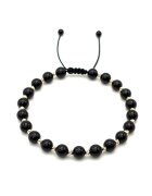 BIJUTERIA NEAGRA Bratara cu 20 bile din AUR 14K si pietre naturale Onix de 6mm - snur reglabil - barbat