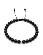 BIJUTERIA NEAGRA Bratara cu bila din AUR 14K si pietre naturale Onix de 6mm - snur reglabil - barbat