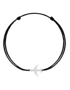 BIJUTERIA NEAGRA Bratara cu pandantiv Avion din Argint 925 - snur negru reglabil