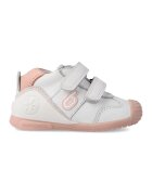 Biomecanics Pantofi sport din piele cu velcro - Alb murdar/Roz prafuit