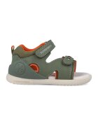Biomecanics Sandale din piele cu varf decupat si garnituri din material textil - Portocaliu mandarina/Verde aquamarin/Alb murdar