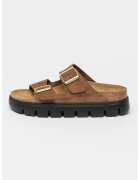 Birkenstock Papuci de piele intoarsa cu model cu catarame Arizona - Auriu/Maro deschis