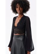 blue shadow Bluza crop cu dantela si decolteu in V Aquafina