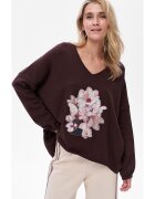 blue shadow Pulover supradimensionat cu detalii brodate Poem - Maro