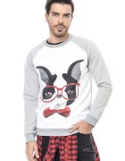  Bluza de trening de bumbac cu decolteu la baza gatului - Rosu stins/Alb optic/Gri deschis melange