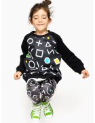  Bluza de trening lejera cu imprimeu geometric frontal - Alb/Negru/Albastru glaciar
