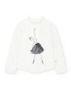 boboli Bluza cu design grafic si decolteu la baza gatului - Alb