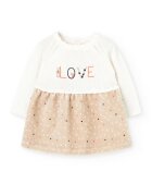 boboli Rochie 2-in-1 cu maneci raglan - Alb/Maro nisip