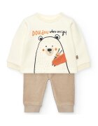 boboli Set de bluza si pantaloni din reiat - 2 Piese - Alb/Maro nisip