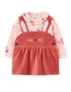 boboli Set de salopeta si body in forma de iepure - 2 Piese - Caramiziu/Roz pal