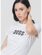 Boss HUGO - Tricou de bumbac cu imprimeu - Alb/Negru/Argintiu