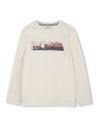 BOSS Kidswear Bluza din bumbac cu decolteu la baza gatului si logo - Alb fildes